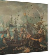 Slag bij Gibraltar in 1607, Cornelis Claesz. van Wieringen - Foto op Dibond - 60 x 60 cm