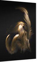 Gouden veren op zwarte achtergrond - Foto op Dibond - 60 x 90 cm