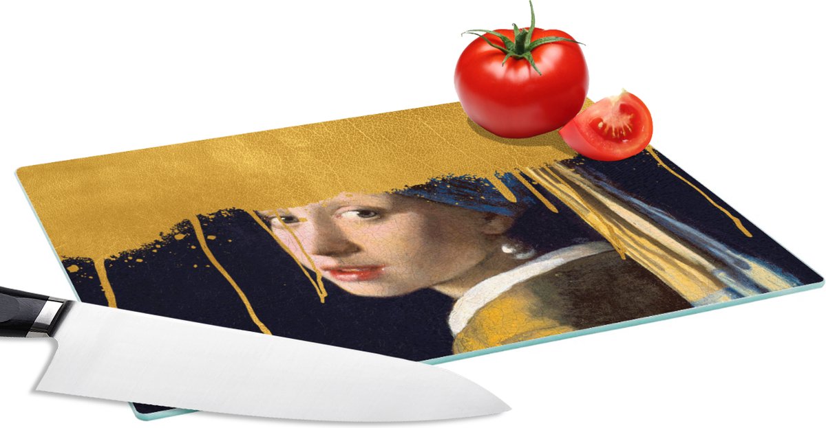Glazen Snijplank - 28x20 - Vermeer - Meisje met de parel - Goud - Snijplanken Glas
