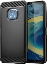 Nokia XR20 Hoesje - MobyDefend TPU Gelcase - Geborsteld Metaal + Carbonlook - Zwart - GSM Hoesje - Telefoonhoesje Geschikt Voor: Nokia XR20