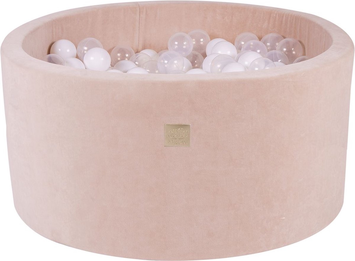 Ballenbak VELVET Ecru - 90x40 incl. 300 ballen - Wit, Transparant