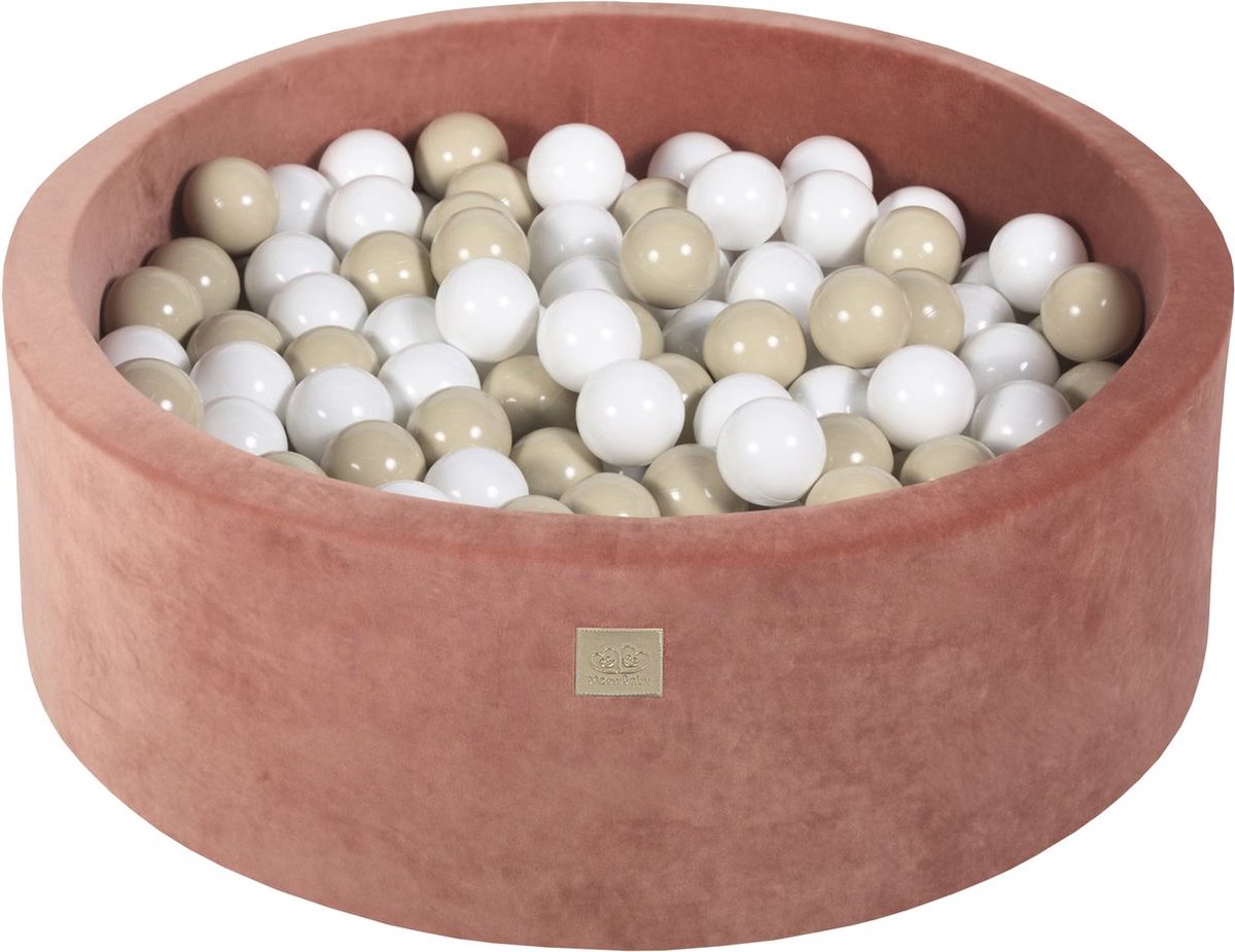 Ronde ballenbak VELVET 90x30 - Masala Rood incl 200 ballen - Wit, Beige | NoussyToys.nl