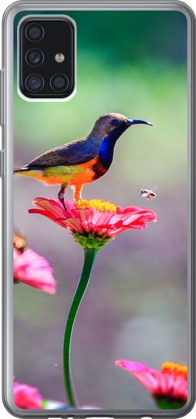 Foto: Geschikt voor samsung galaxy a52 5g hoesje close up van een kolibrie op roze bloemen siliconen telefoonhoesje