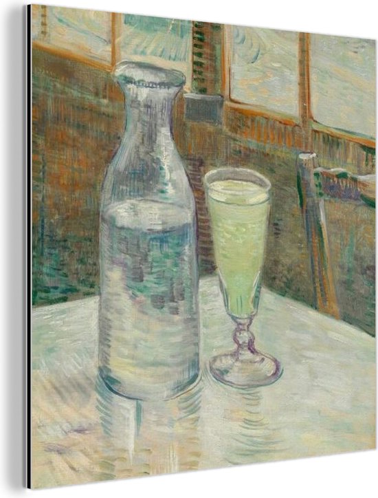 Wanddecoratie Metaal - Aluminium Schilderij Industrieel - Cafétafel met absint - Vincent van Gogh - 50x50 cm - Dibond - Foto op aluminium - Industriële muurdecoratie - Voor de woonkamer/slaapkamer