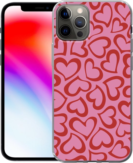 Coque iPhone 12 Pro - fond d'écran avec des coeurs rouges - Siliconen Phone Case