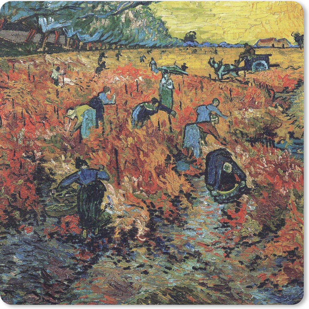 Muismat 30x30 cm - Mousepad De rode wijngaard - Vincent van Gogh - Muismatten