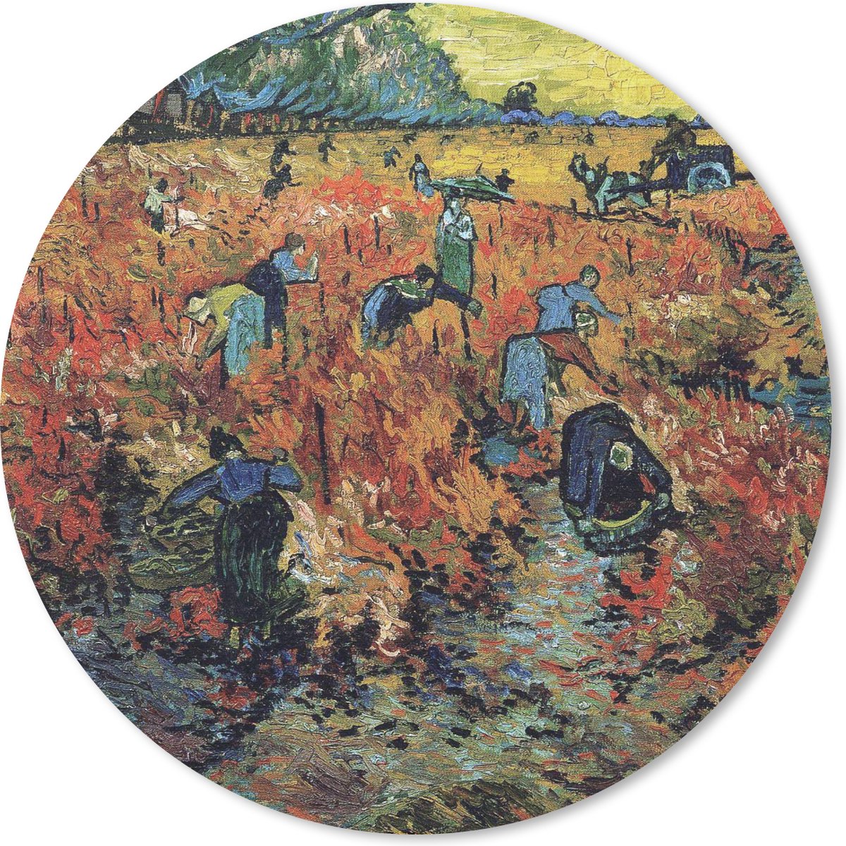 Muismat rond 20x20 cm - Mousepad De rode wijngaard - Vincent van Gogh - Ronde muismatten