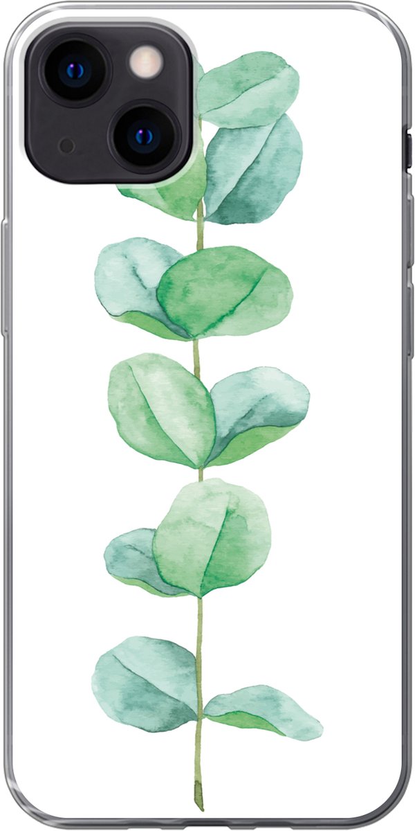 Telefoonhoesje Geschikt voor iPhone 13 hoesje - Waterverf - Eucalyptus - Plant - Siliconen Telefoonhoesje Telefoonhoesje