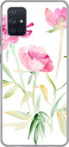 Geschikt voor Samsung Galaxy A71 hoesje - Bloemen - Waterverf - Roze - Siliconen Telefoonhoesje
