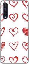 Geschikt voor Samsung Galaxy A50 hoesje - Een illustratie met hartjes in verschillende vormen - Siliconen Telefoonhoesje