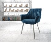 Gestoffeerde-stoel Keila-Flex met armleuning 4-poot conisch roestvrij staal fluweel blauw
