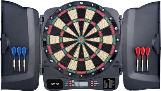 Foto: Koto classic elektronisch dartbord dartkabinet met 6 softtip darts dartset voor 1 8 spelers 32 spellen en meer dan 590 variaties e dartbord met accessoires 