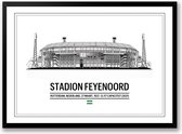 Feyenoord Stadion poster | wanddecoratie Feyenoord Rotterdam zwart wit poster | Liggend 70 x 50 cm
