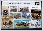 Rijtuigen – Luxe postzegel pakket (A6 formaat) : collectie van 25 verschillende postzegels van rijtuigen – kan als ansichtkaart in een A6 envelop - authentiek cadeau - kado - geschenk - kaart - coaches - rijtuig - koets - paarden - paardenkoets