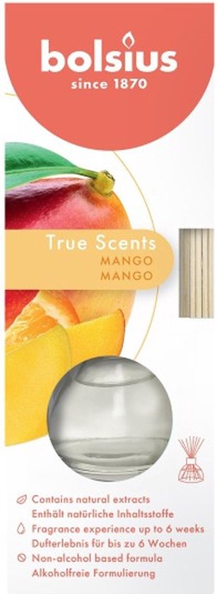 6 bâtons de parfum Bolsius diffuseurs d'arômes de mangue 45 ml True Scents