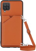 Samsung Galaxy A12 Hoesje Portemonnee Back Cover met Koord Bruin