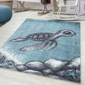 Kindertapijt  Schildpad Blauw Vloerkleed - 80x150- Kinderkamer - Babykamer - Baby - Kids - Jongens en Meisjes - Kinderen