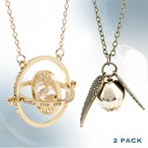 Time turner - Harry potter ketting + Golden snitch - harry potter kleding - sieraden - passend bij oorbellen - necklace - tijdverdrijver - zwerkbal - kostuum - en de steen der wijzen - Zweins