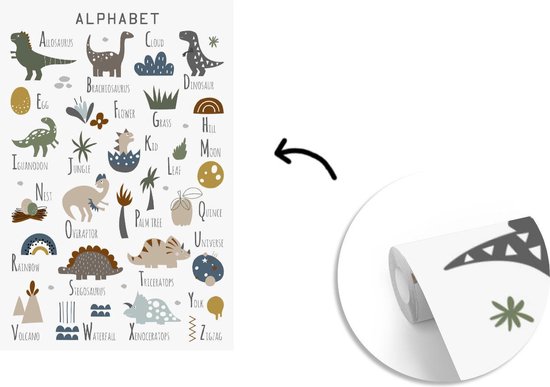 Papier peint - Papier peint photo peint Dinosaurus - Alphabet - Chambre d'enfant - Largeur 225 cm x hauteur 350 cm