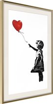 Artgeist - Schilderij - Banksy: Girl With Balloon Ii - Zwart, Wit En Rood - 40 X 60 Cm