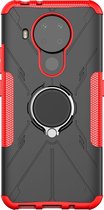 Mobigear Hoesje geschikt voor Nokia 5.4 Telefoonhoesje Hardcase | Mobigear Armor Ring Backcover Shockproof met Ringhouder | Schokbestendig 5.4 Telefoonhoesje | Anti Shock Proof - Rood