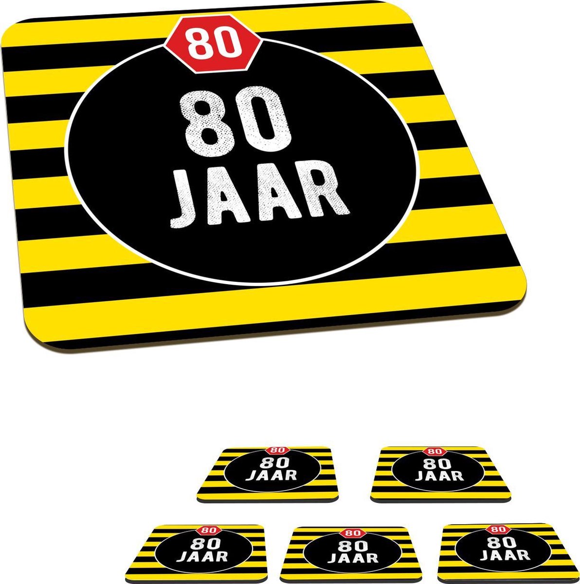 Onderzetters voor glazen - Jubileum - 80 Jaar - Feest - 10x10 cm - Glasonderzetters - 6 stuks