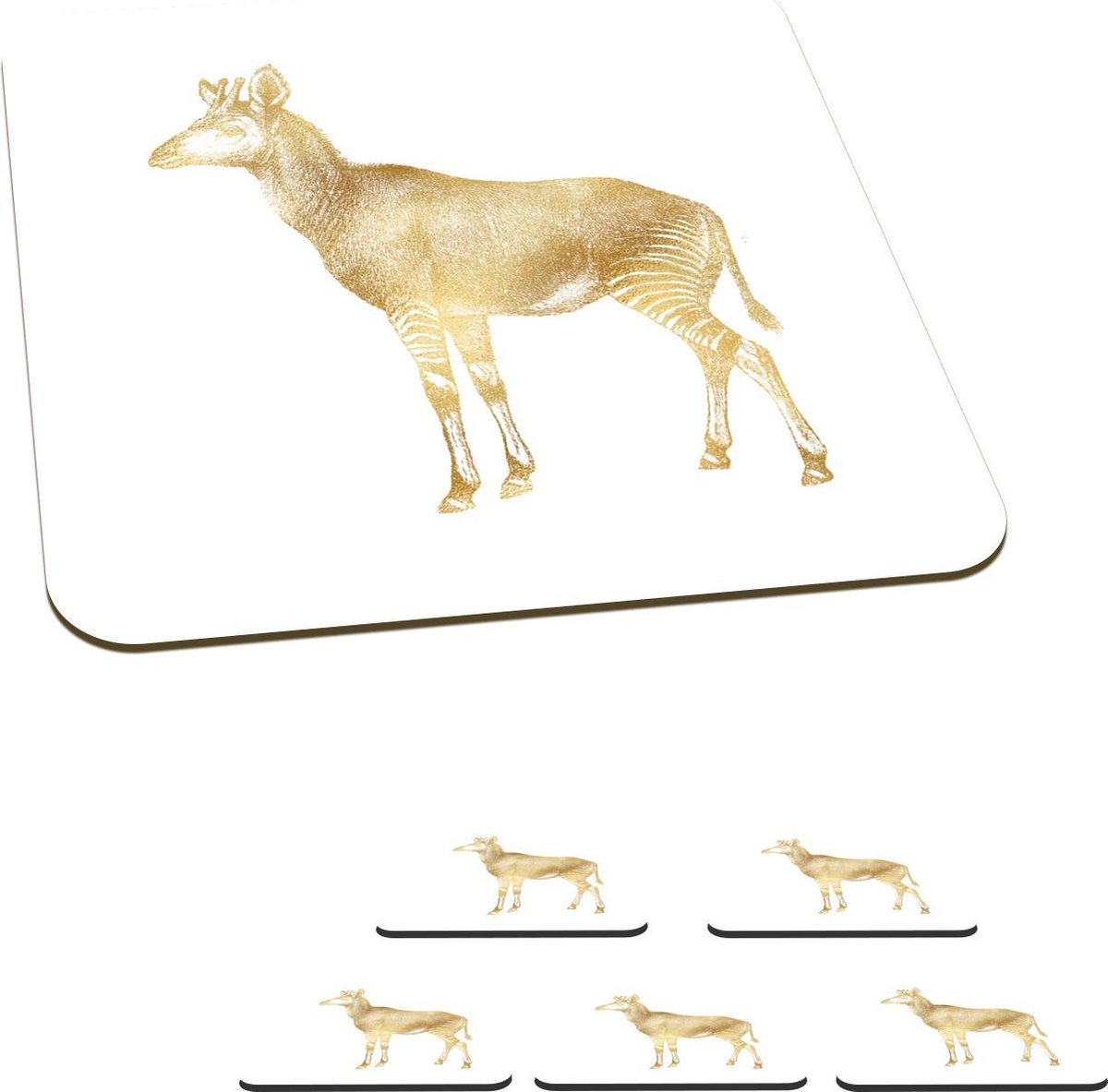 Onderzetters voor glazen - Vintage - Design - Okapi - Goud - 10x10 cm - Glasonderzetters - 6 stuks