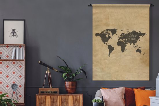 Tapisserie - Carte du Wereldkaart - Vintage - Citation - 120x160 cm - Tapisserie