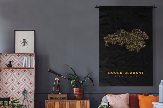 Tapisserie - Tapisserie - Brabant du Nord - Carte routière - Or - Zwart - 120x180 cm - Tapisserie