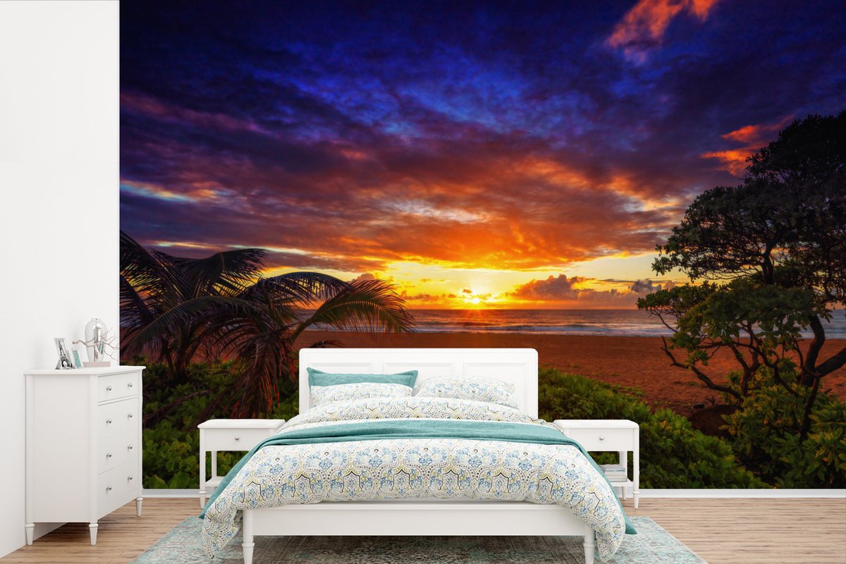 Behang - Fotobehang Een indrukwekkende zonsondergang van Hawaii - Breedte 450 cm x hoogte 300 cm