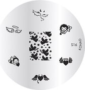 Special KONAD stamping plate S16 met 7 nagel figuurtjes LOVE (cupido, engeltjes, hartjes...).