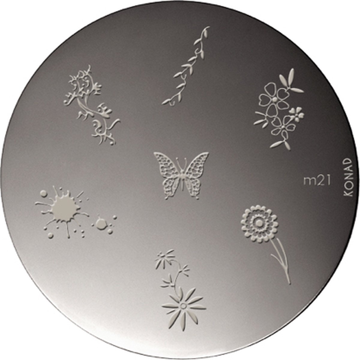 Goedkoopste KONAD image plate M21 met 7 nagel figuurtjes.