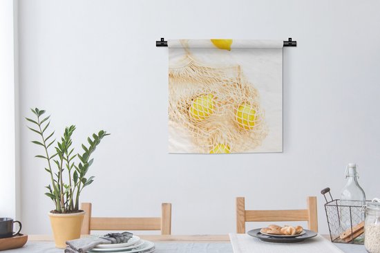 Wandkleed - Wanddoek - Zomer - Tas - Citroen - 60x60 cm - Wandtapijt