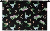 Wandkleed - Wanddoek - Kinderkamer - Dinosaurus - Zwart - Jongens - Meisjes - Kindje - 90x60 cm - Wandtapijt