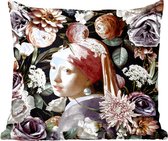Sierkussens - Kussentjes Woonkamer - 60x60 cm - Meisje met de parel - Bloemen - Vermeer - Pastel - Kunstwerk - Schilderij - Oude meesters