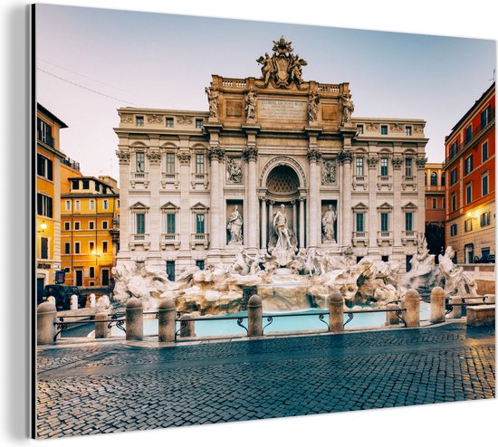 Wanddecoratie Metaal - Aluminium Schilderij Industrieel - Fontein - Italië - Rome - 90x60 cm - Dibond - Foto op aluminium - Industriële muurdecoratie - Voor de woonkamer/slaapkamer