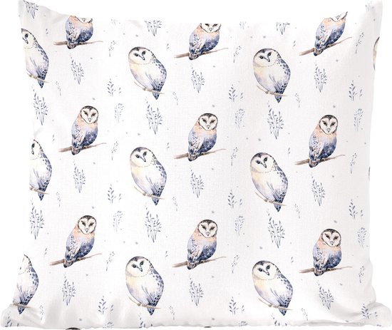 Sierkussens - Kussentjes Woonkamer - 60x60 cm - Winter - Patroon - Uil - Kerstversiering - Kerstdecoratie voor binnen - Woonkamer