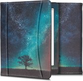 Housse à rabat kwmobile pour Kobo Aura H2O Edition 2 - Housse avec poignée et poche frontale pour liseuse - Étui de livre en bleu / gris / noir - Design Galaxy and Tree