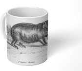 Mok - Een vintage zwart-wit tekening van de Wombat - zwart wit - 350 ML - Beker