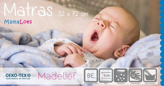 MamaLoes Madelief 32x72x4 cm Ovaal Kinderwagen- en Wiegmatras km401 - MamaLoes