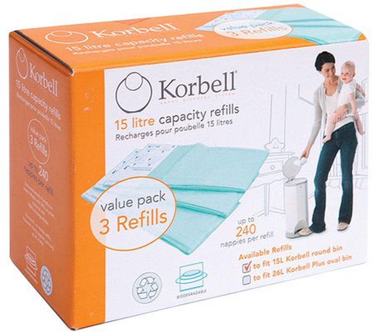 KORBELL - Recharge Poubelle - MAXI - 26 L - X3 - Biodégradable -  Anti-odeurs : : Cuisine et Maison