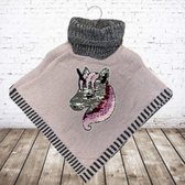 Poncho met eenhoorn roze -s&C-158/164-Meisjes vest