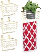 Relaxdays 4x hangmand metaal - draadmand - kastdeur - opbergmandje - kastmand - goud