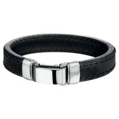 The Jewelry Collection For Men Armband Leer 14 mm 22,5 cm - Staal