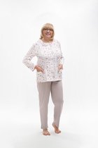 Martel Maria dames pyjama - lange mouwen- wit/beige- 100 % katoen L