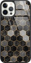 iPhone 12 Pro hoesje glass - Hexagons zwart | Apple iPhone 12 Pro  case | Hardcase backcover zwart