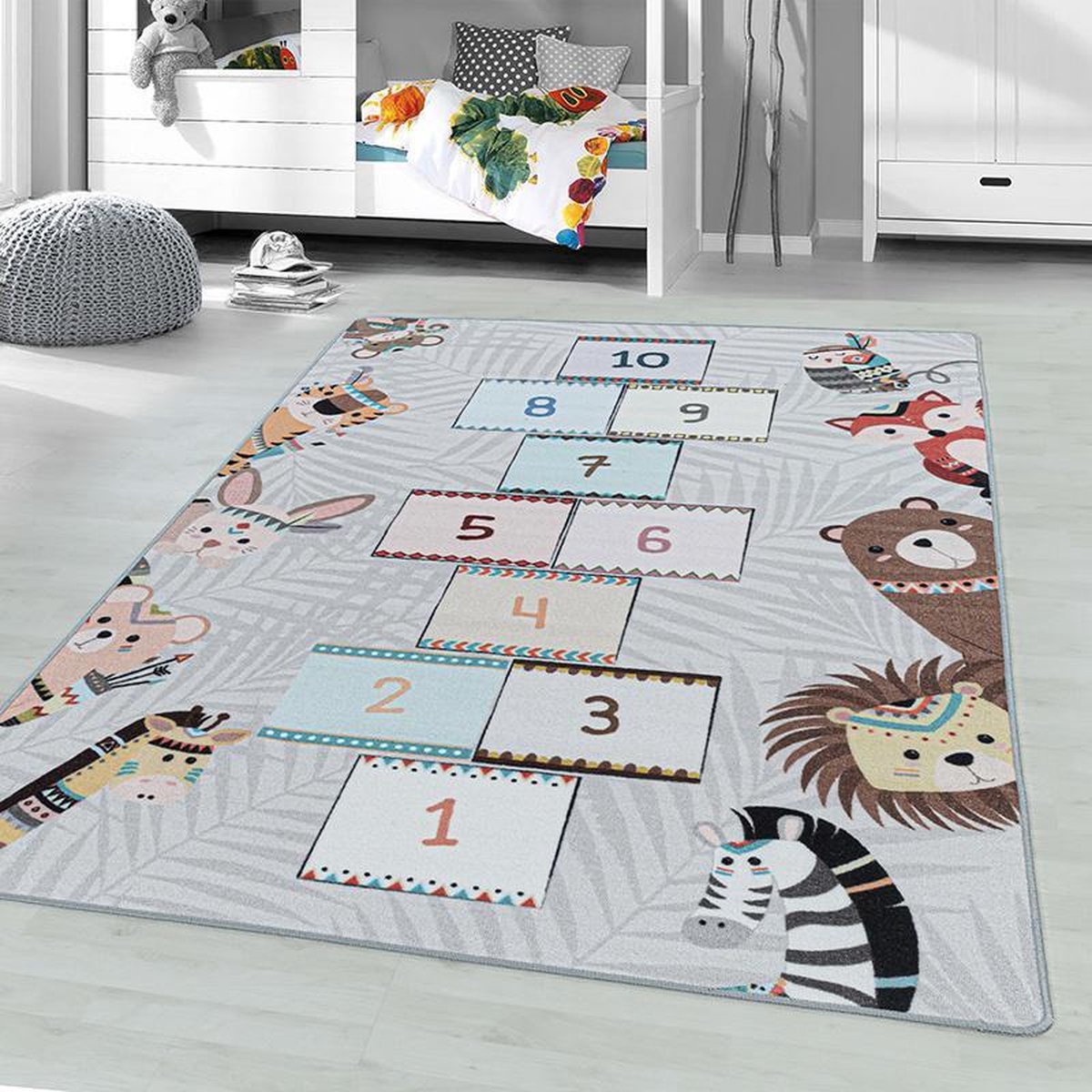 Speelkleed - Pleun Dieren Hinkelbaan Grijs 160x230cm