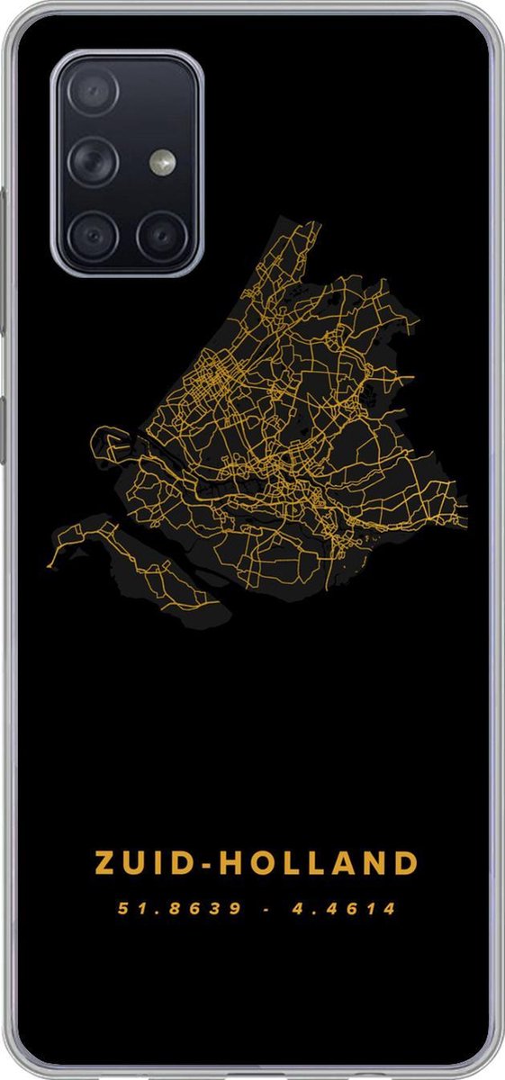 Telefoonhoesje Geschikt voor Samsung Galaxy A51 5G hoesje - Zuid-Holland - Black and gold - Plattegrond - Siliconen Telefoonhoesje Telefoonhoesje - Stadskaart
