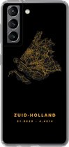 Geschikt voor Samsung Galaxy S21 hoesje - Zuid-Holland - Black and gold - Plattegrond - Siliconen Telefoonhoesje - Stadskaart