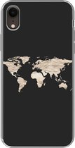 Geschikt voor iPhone XR hoesje - Wereldkaart - Hooi - Bruin - Siliconen Telefoonhoesje
